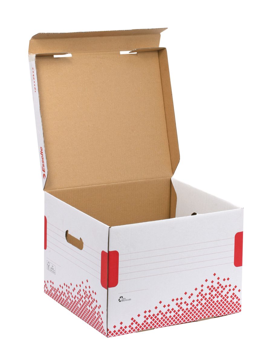 Archívna krabica Esselte Speedbox M so sklápacím vekom biela/červená 367×263×325 mm - Image 7