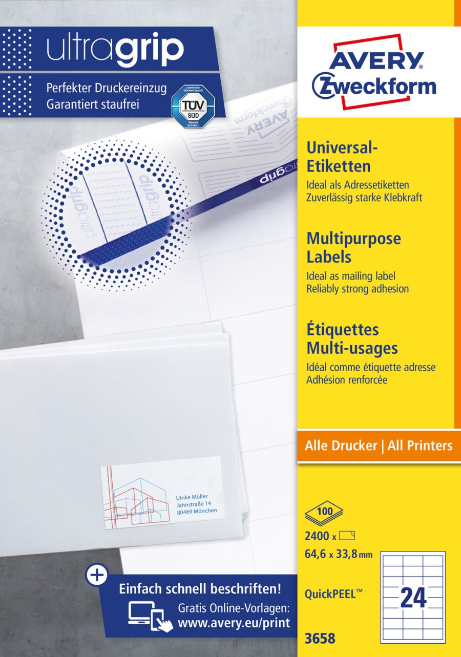 Etikety univerzálne 64,6x33,8mm Avery A4 100 hárkov - Image 3