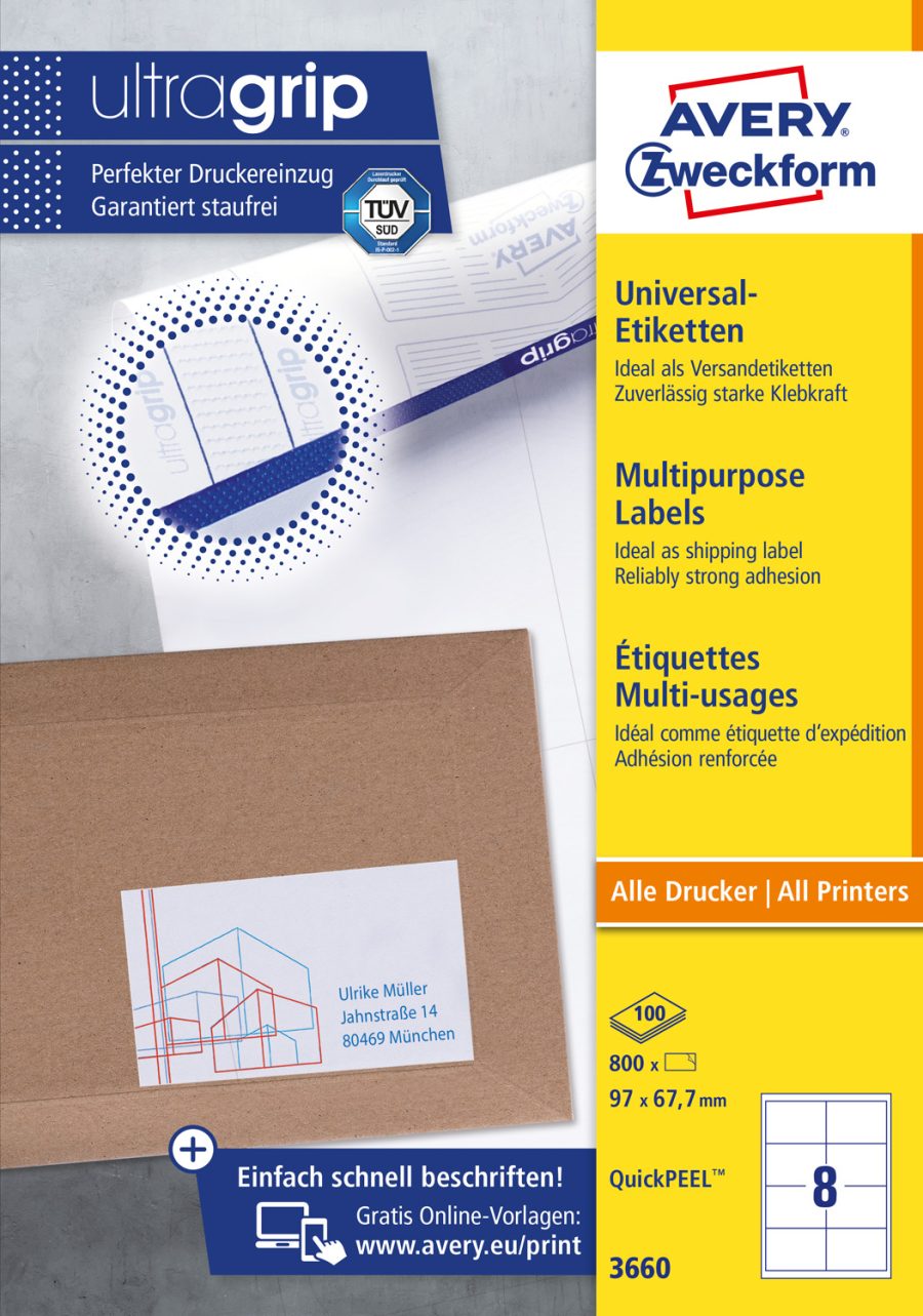 Etikety univerzálne 97x67,7mm Avery A4 100 hárkov - Image 3