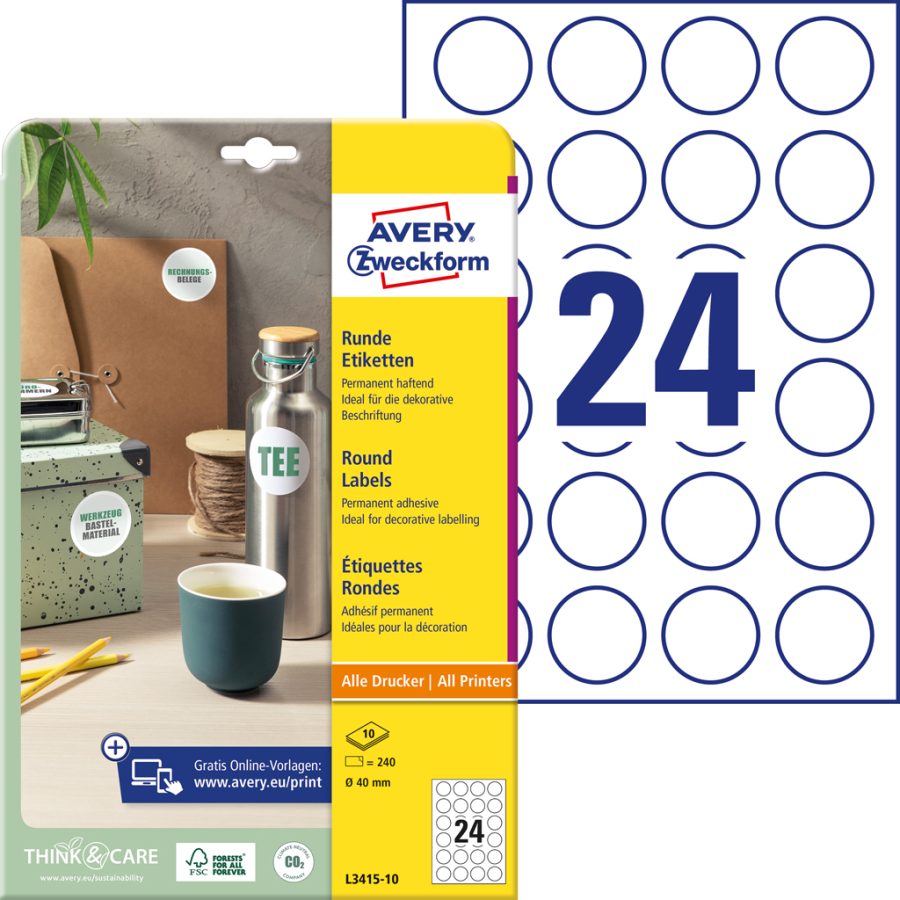 Etikety univerzálne kruhové 40mm Avery A4 10 hárkov - Image 4