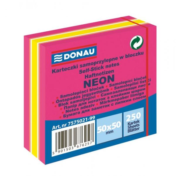 Samolepiaci bloček Donau neónový 50x50mm 250l ružový