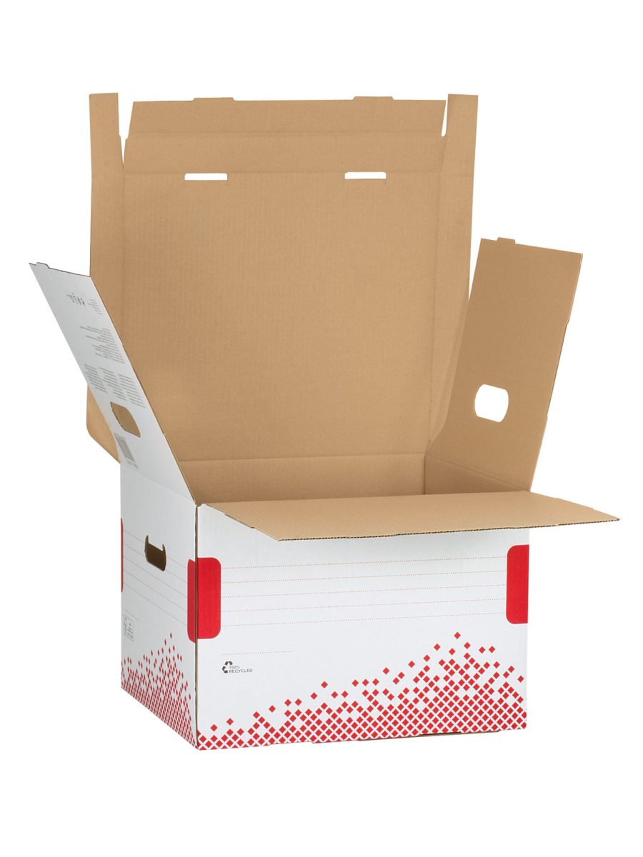 Archívna krabica Esselte Speedbox M so sklápacím vekom biela/červená 367×263×325 mm - Image 2