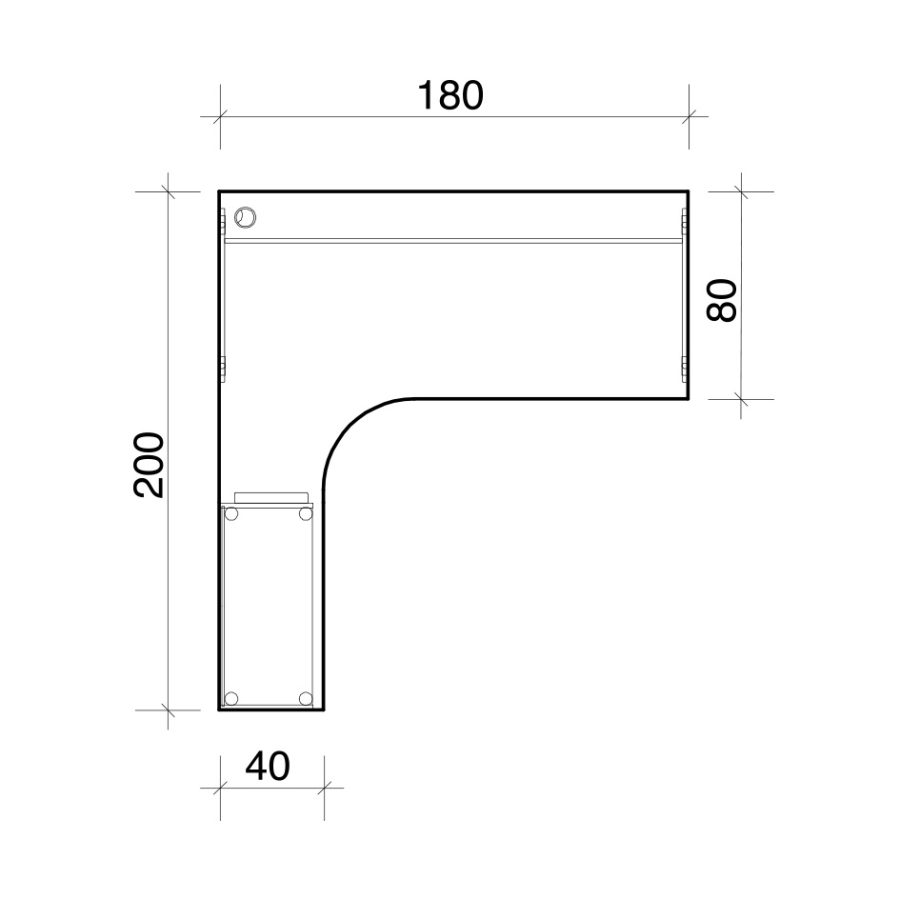 Pracovný stôl Flex, ergo, pravý, 180x75,5x200,0 (40x80) cm, čerešňa/kov - Image 2