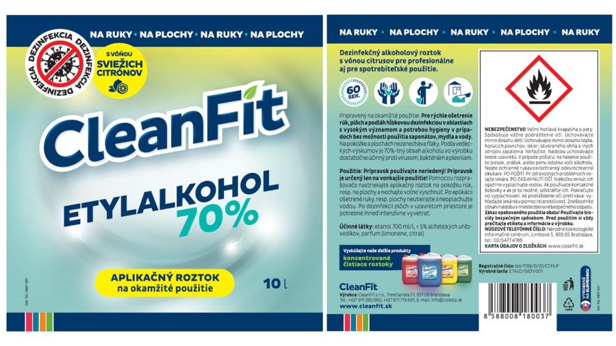 CleanFit dezinfekčný roztok Etylalkohol 70% citrus 10 l - Image 2