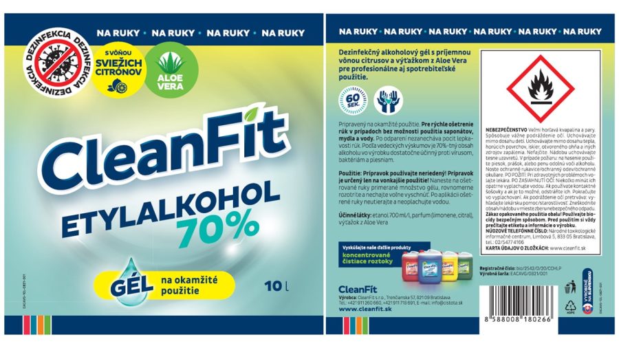 CleanFit dezinfekčný gél 70% citrus na ruky 10 l - Image 2