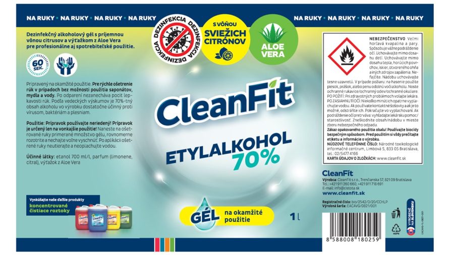 CleanFit dezinfekčný gél 70% citrus na ruky 1 l+ pumpička ZDARMA - Image 4
