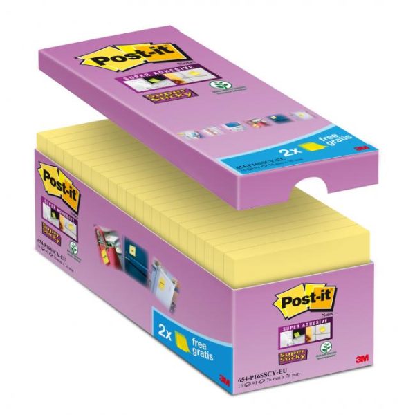 Samolepiaci bloček Post-it Super Sticky žlté 76x76mm 16x90l