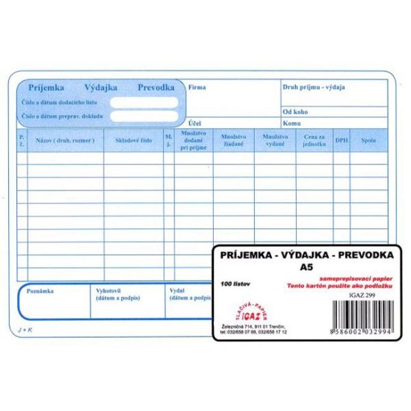 Príjemka - výdajka - prevodka s DPH, samoprepis, A5
