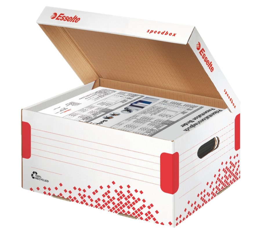 Archívna krabica Esselte Speedbox A4 so sklápacím vekom biela/červená 355×193×252 mm - Image 2