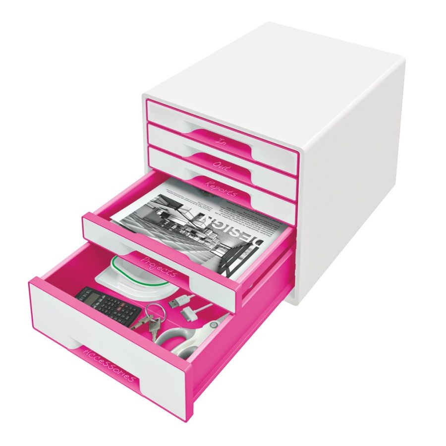 Zásuvkový box Leitz WOW s 5 zásuvkami metalický ružový - Image 2