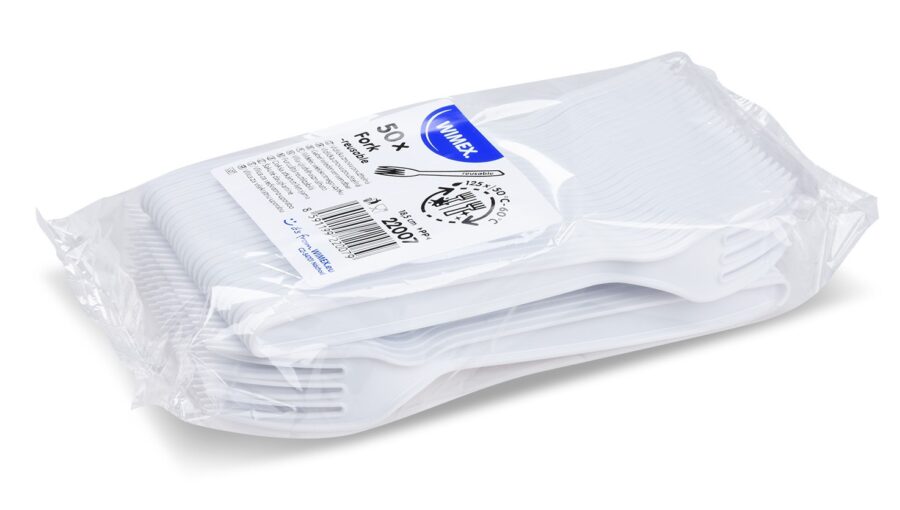 Vidličky plastové znovu použiteľné biele 18,5 cm (50 ks) - Image 2