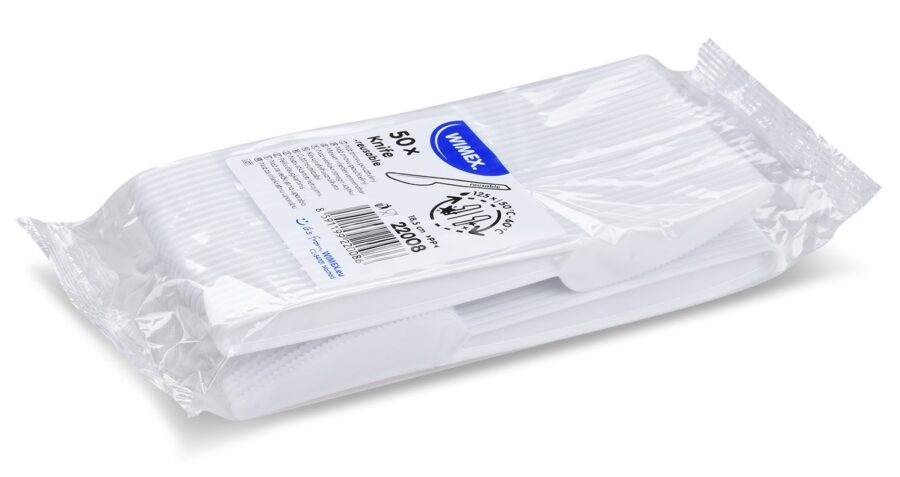 Nože plastové znovu použiteľné biele 18,5 cm (50 ks) - Image 2