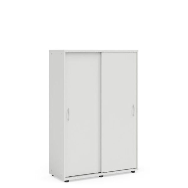 Policová skriňa BASIC, posuvné dvere bez zámku, 100x40x147,9cm, biela