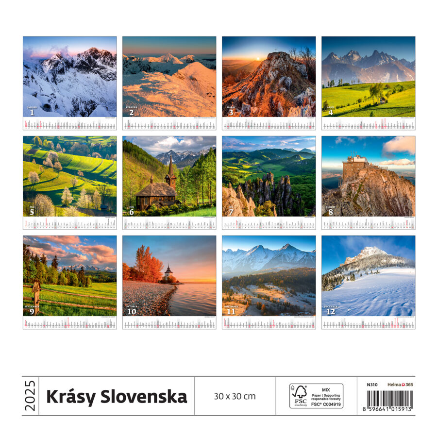 Nástenný kalendár krásy Slovenska 30 x 30 cm 2025 - Image 5