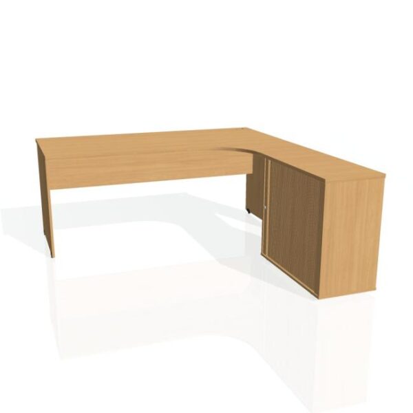 Pracovný stôl Gate, ergo, ľavý, 180x75,5x200 cm, buk/buk