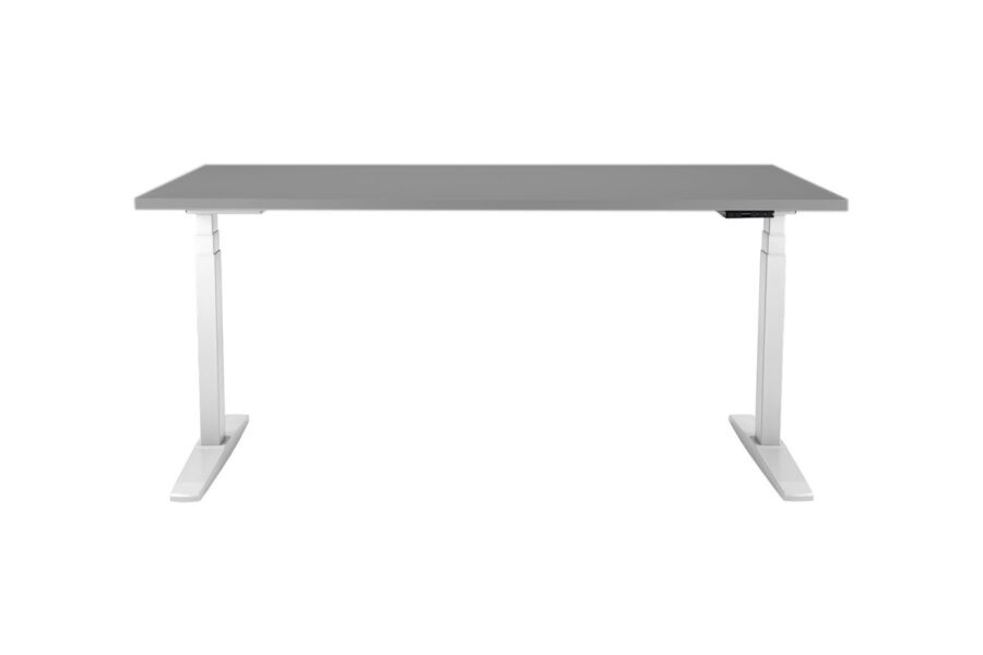 Výškovo nastaviteľný stôl BASIC, 2-motorový, 138x80 cm, podnož biela + doska sivá - Image 3