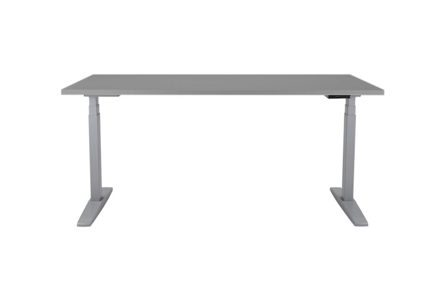 Výškovo nastaviteľný stôl BASIC, 2-motorový, 138x80 cm, podnož biela + doska sivá - Image 2