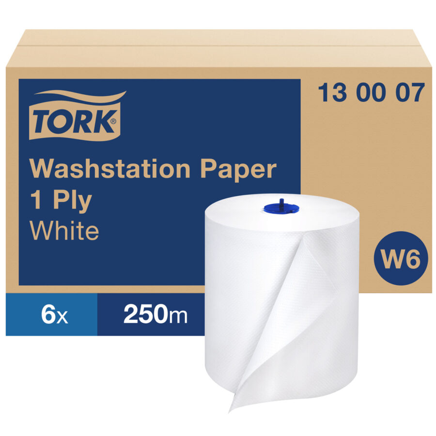 Papierové utierky v rolke 1-vrstv. TORK Basic biele W6, návin 250 m (6 ks) - Image 4